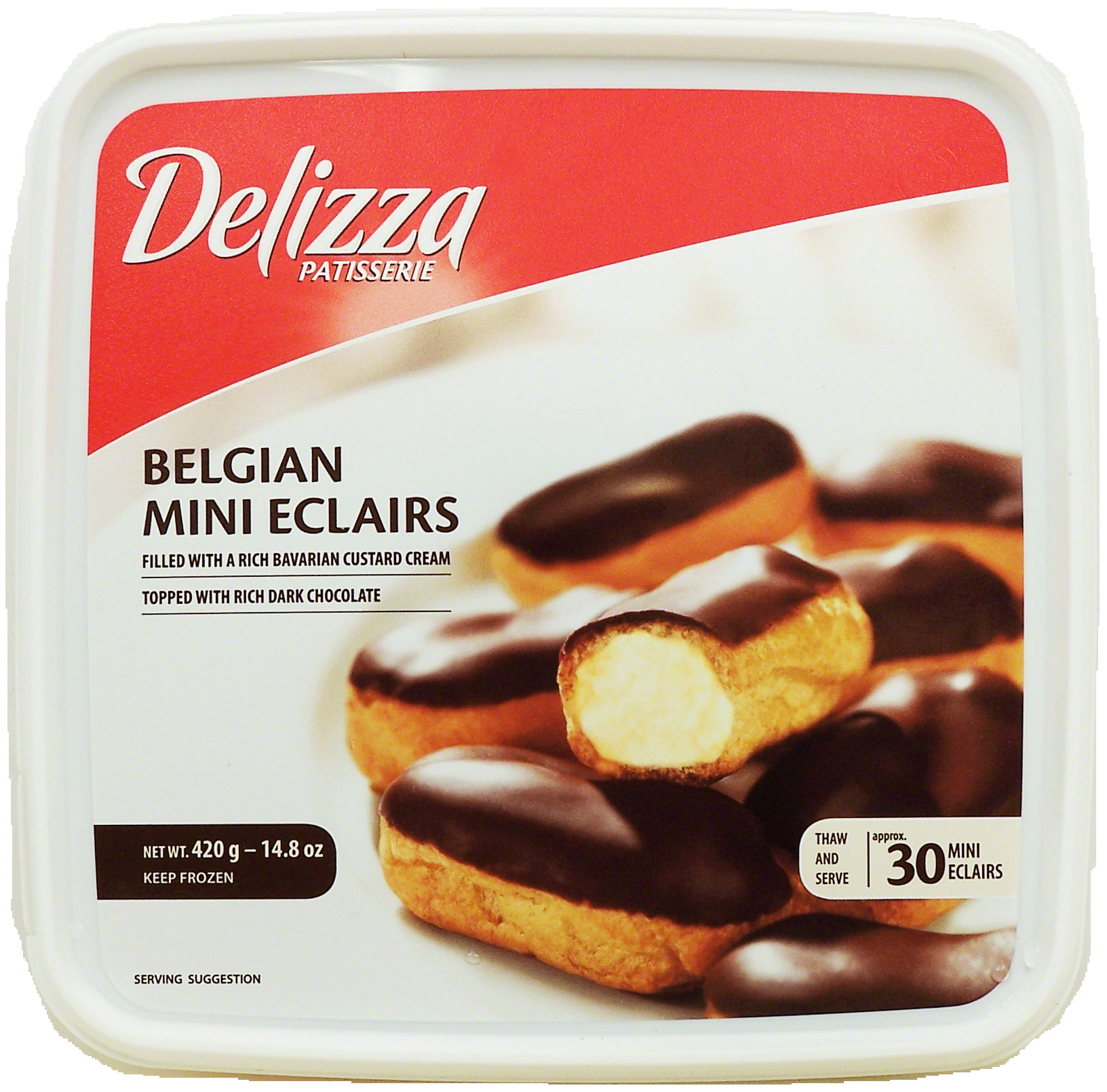 Delizza  belgian mini eclairs filled with a rich bavarian custard cream topped with real belgian chocolate,30 Full-Size Picture